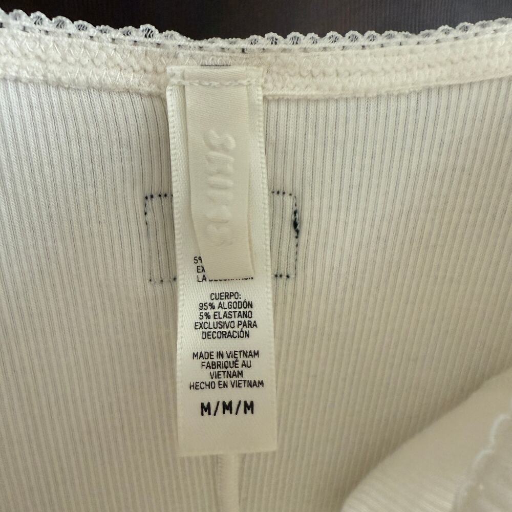 SKIMS | Marble White Ribbed Picot Lingerie Inspired Mini Dress | Medium - Picture 7 of 8